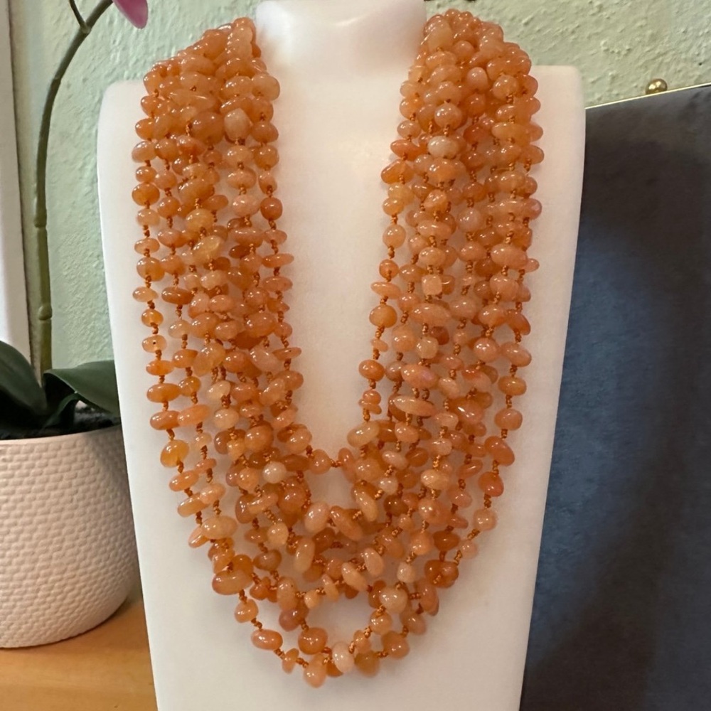 Vintage BARSE Eight-Strand Orange Aventurine Necklace